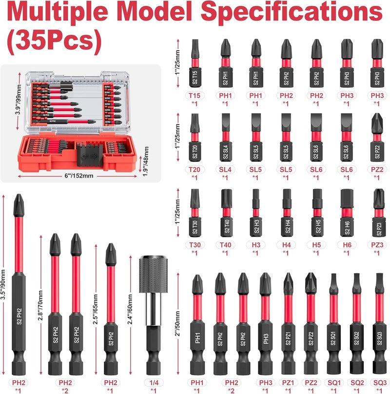 YOSIGHT 35Pcs Screwdriver Bits Set S2 Steel Screwdriver Impact Kit With a Storage Case, Used for Power Screwdrivers and Electric Drill Drivers - Image 2